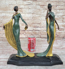 Art Deco Erte Fashion Models Bronze Statue Sculpture Marble Base 15.5" x 14"