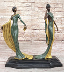 Art Deco Erte Fashion Models Bronze Statue Sculpture Marble Base 15.5" x 14"