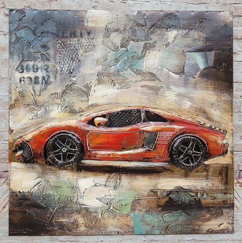 Luxury Sports Car Orange Lamborghini Ferrari Mixed Media 3D Wall Art P