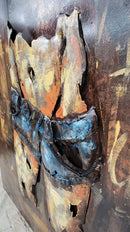 Bare Midriff Female Figure in Jean Shorts Mixed Media 3D Wall Art Metal Cutout Painting