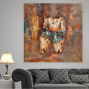Bare Midriff Female Figure in Jean Shorts Mixed Media 3D Wall Art Metal Cutout Painting