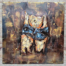 Bare Midriff Female Figure in Jean Shorts Mixed Media 3D Wall Art Metal Cutout Painting