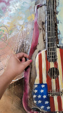 Colorful Abstract Guitar With American Flag 3D Oil Painting Artwork Metal Canvas