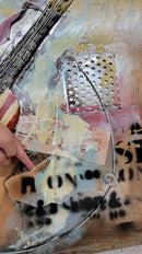 Colorful Abstract Guitar With American Flag 3D Oil Painting Artwork Metal Canvas