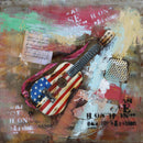 Colorful Abstract Guitar With American Flag 3D Oil Painting Artwork Metal Canvas