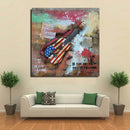 Colorful Abstract Guitar With American Flag 3D Oil Painting Artwork Metal Canvas
