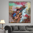 Colorful Abstract Guitar With American Flag 3D Oil Painting Artwork Metal Canvas
