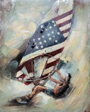 Windsurfing American Flag 3D Wall Art Painting Mixed Media Metal Wood Art