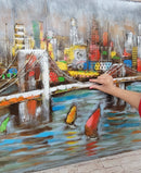 3D Wall Art Painting Bridge & Sailboats Scene Mixed Media Metal Wood Art
