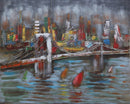 3D Wall Art Painting Bridge & Sailboats Scene Mixed Media Metal Wood Art
