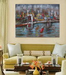 3D Wall Art Painting Bridge & Sailboats Scene Mixed Media Metal Wood Art