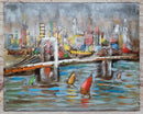 3D Wall Art Painting Bridge & Sailboats Scene Mixed Media Metal Wood Art