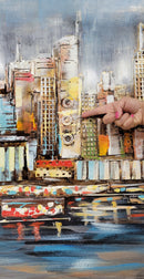 Urban Skyline 3D Wall Art Mixed Media Painting Metal Wood Decor