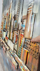 Urban Skyline 3D Wall Art Mixed Media Painting Metal Wood Decor