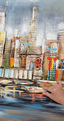 Urban Skyline 3D Wall Art Mixed Media Painting Metal Wood Decor