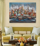 Urban Skyline 3D Wall Art Mixed Media Painting Metal Wood Decor