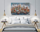 Urban Skyline 3D Wall Art Mixed Media Painting Metal Wood Decor
