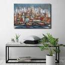 Urban Skyline 3D Wall Art Mixed Media Painting Metal Wood Decor