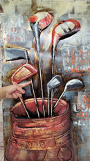 Golf Bag Golfer Decor 3D Wall Art Mixed Media Painting Metal Cutout