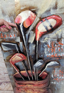 Golf Bag Golfer Decor 3D Wall Art Mixed Media Painting Metal Cutout