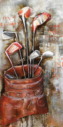 Golf Bag Golfer Decor 3D Wall Art Mixed Media Painting Metal Cutout