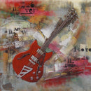 Red Guitar 3D Wall Art Painting Metal Cutout Mixed Media Assemblage Decor