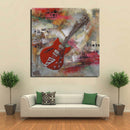 Red Guitar 3D Wall Art Painting Metal Cutout Mixed Media Assemblage Decor