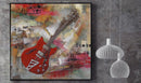 Red Guitar 3D Wall Art Painting Metal Cutout Mixed Media Assemblage Decor