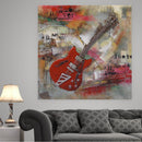 Red Guitar 3D Wall Art Painting Metal Cutout Mixed Media Assemblage Decor