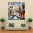 Venice Canal Gondola Scene 3D Mixed Media Wall Art Painting on Metal & Wood