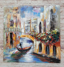 Venice Canal Gondola Scene 3D Mixed Media Wall Art Painting on Metal & Wood