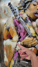 Jimi Hendrix 3D Wall Art Mixed Media Painting on Metal Canvas Electric Guitar