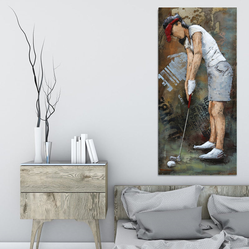 Female Golfer Golfing 3D Wall Art Painting on Metal Canvas