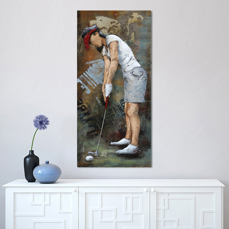 Female Golfer Golfing 3D Wall Art Painting on Metal Canvas