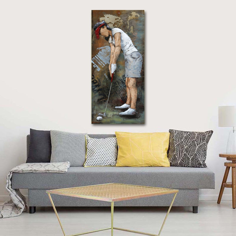 Female Golfer Golfing 3D Wall Art Painting on Metal Canvas