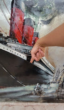 Vintage Steamboat Cruise Ship Docked at Port 3D Metal Painting Hanging Wall Art