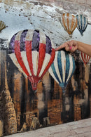 Hot Air Balloons over New York City NYC Skyline 3D Mixed Media Wall Art Metal Wood