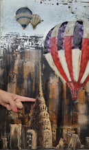Hot Air Balloons over New York City NYC Skyline 3D Mixed Media Wall Art Metal Wood