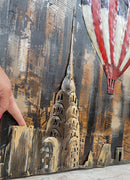 Hot Air Balloons over New York City NYC Skyline 3D Mixed Media Wall Art Metal Wood