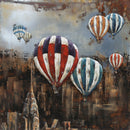 Hot Air Balloons over New York City NYC Skyline 3D Mixed Media Wall Art Metal Wood