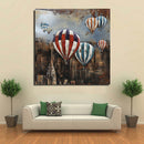 Hot Air Balloons over New York City NYC Skyline 3D Mixed Media Wall Art Metal Wood