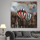 Hot Air Balloons over New York City NYC Skyline 3D Mixed Media Wall Art Metal Wood