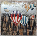 Hot Air Balloons over New York City NYC Skyline 3D Mixed Media Wall Art Metal Wood