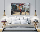 Romantic Couple Waiting for Train in the Rain Painted Metal 3D Wall Art