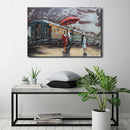 Romantic Couple Waiting for Train in the Rain Painted Metal 3D Wall Art