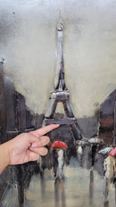 Rainy Day at the Eiffel Tower in Paris, France - 3D Painting Art on Metal Canvas