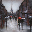 Rainy Day at the Eiffel Tower in Paris, France - 3D Painting Art on Metal Canvas