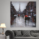 Rainy Day at the Eiffel Tower in Paris, France - 3D Painting Art on Metal Canvas