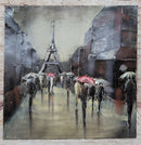 Rainy Day at the Eiffel Tower in Paris, France - 3D Painting Art on Metal Canvas