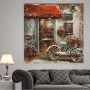 French European Café Scene 3D Painting on Metal Canvas
